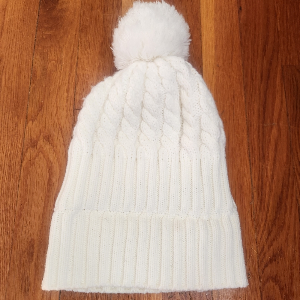 Kate Spade White Cable Knit Beanie Hat With Pom Pom Unisex - One Size - Picture 4 of 8